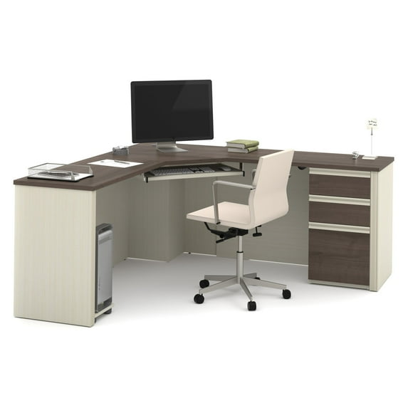 Prestige + Corner Desk including one pedestal in White Chocolate & Antigua