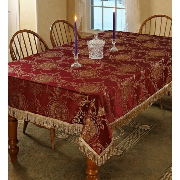 Prestige Damask Design Tablecloth Burgundy 60" by 84" Oblong / Rectangle