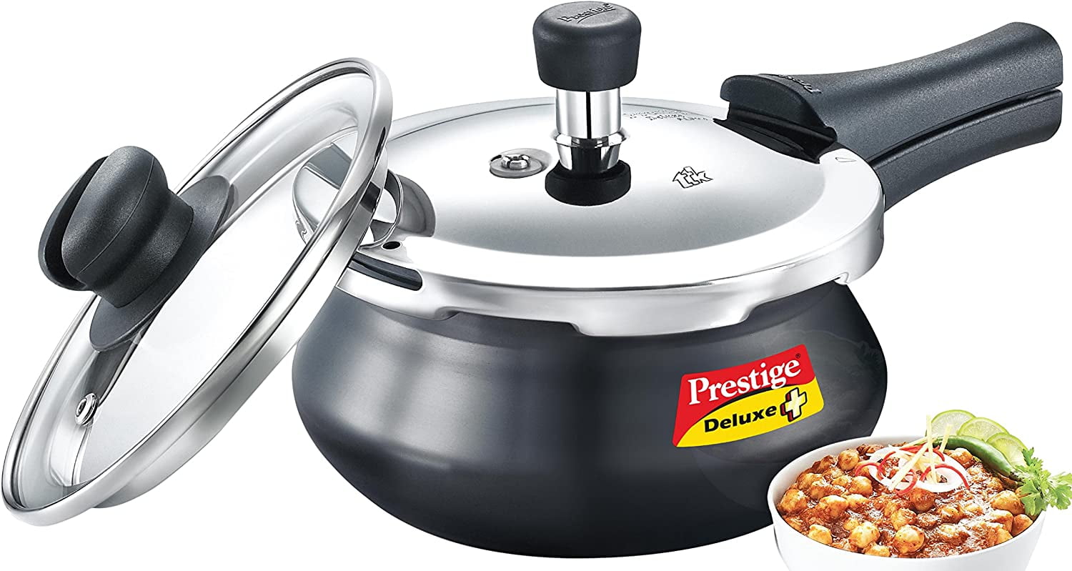 Prestige Deluxe Duo Plus Hard Anodised Pressure Cooker With Glass Lid and Induction Base 1.5 Liter