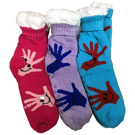 Prestige Edge 3 Pairs of Sherpa Fleece Lined Slipper Socks, Gripper Bottoms, Best Warm Winter Gift (Stripes D)
