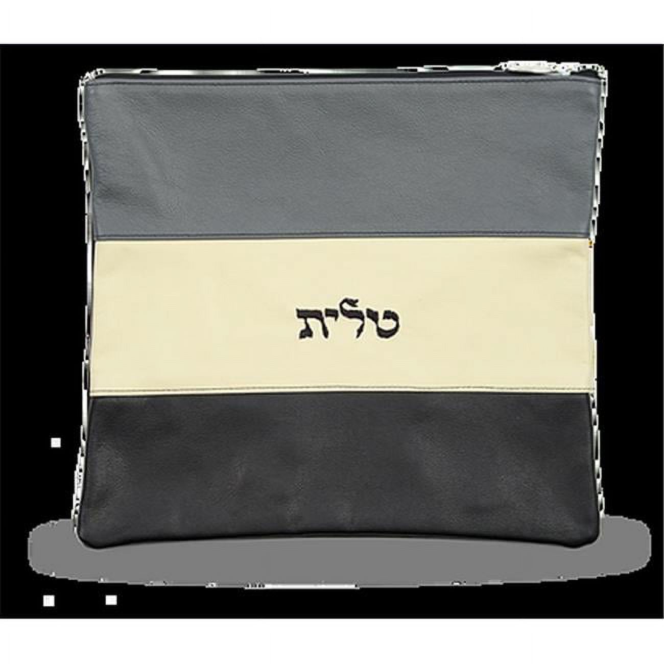 Prestige Embroidery 360BKLG Leather Tallis Bag with Gray, Cream