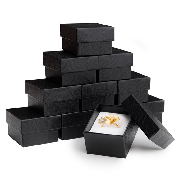 Prestige & Fancy Luxury Black Swirl Jewelry Boxes,Flocked Foam Ring Slotd Gift Boxes with Lids for Rings, Earrings, and Small Accessories, 2 x 1.75 x 1.12 in, 50-Pack