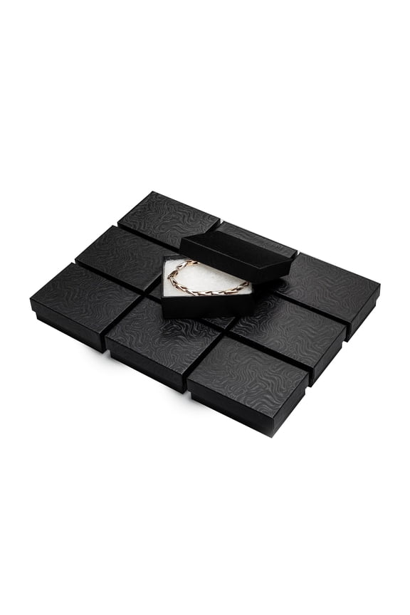 Luxury Black Swirl Jewelry Boxes, Cotton-Filled Cardboard Gift Boxes with Lids for Bracelets, Necklaces, and Small Accessories, 3.05 x 2.10 x 1 in, 24-Pack