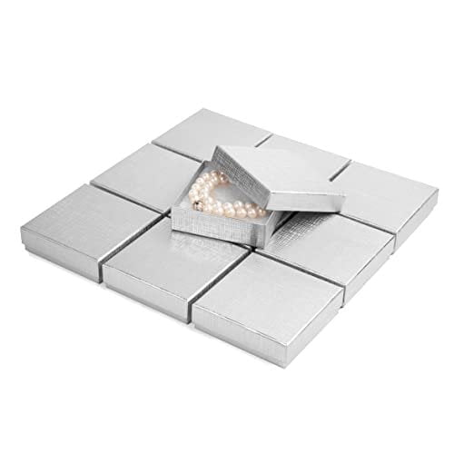 Prestige and Fancy Jewelry Box, Luxurious Jewelry Gift Box 3.5 x 3.5 x 1, 24 pack for Bracelets, Necklace, Pearls Keychains Cotton Filled Small Cardboard gift boxes with lids, Kraft Silver
