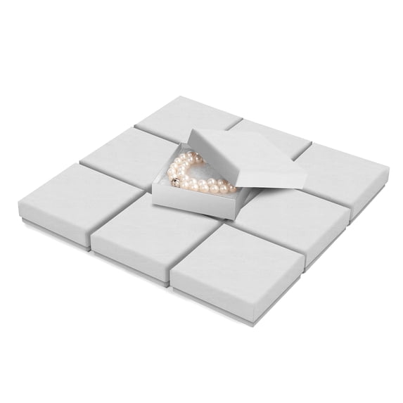 Prestige and Fancy Jewelry Box, Luxurious Jewelry Gift Box 3.5 x 3.5 x 1, 96 pack for Bracelets, Necklace, Pearls Keychains Cotton Filled Small Cardboard gift boxes with lids, Silver White