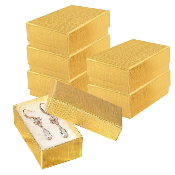 Prestige & Fancy Luxury Gold Jewelry Boxes, Cotton-Filled Cardboard Gift Boxes with Lids for Bracelets, Earrings, and Small Accessories, 2.55 x 1.5 x 1 in, 6-Pack