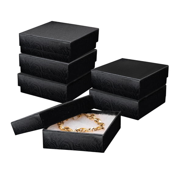 Prestige & Fancy Luxury Black Swirl Jewelry Boxes, Cotton-Filled Cardboard Gift Boxes with Lids for Bracelets, Earrings, and Small Accessories, 3.5 x 3.5 x 1 in, 6-Pack