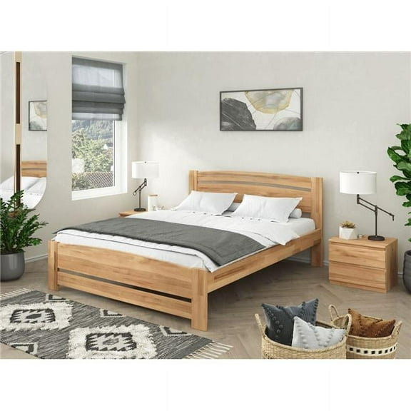 Futonland CP-UKRAINE-SOFIA-QN-BG Sofia Cleante Eco Natural Wood Platform Bed - Chemical Free - Natural Hand Rubbed Oil Finish, Beige - Queen Size