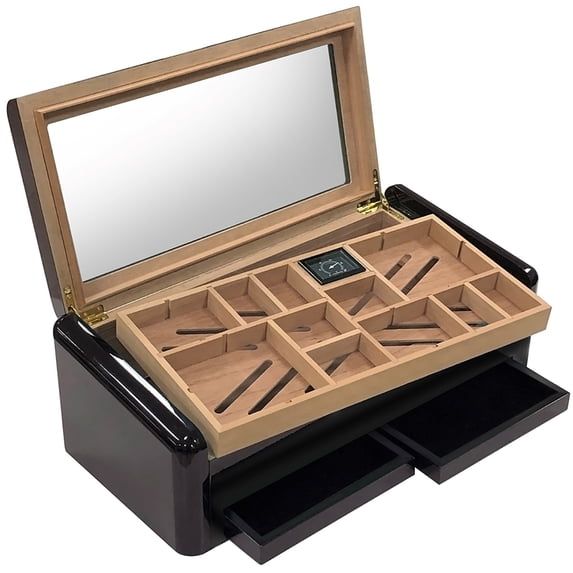 Prestige Import Group - Baldwin Contemporary High Lacquer Cigar Humidor - Color: Jet Black - Capacity: Up to 150