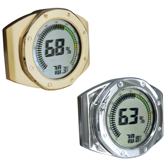 Prestige Import Group Distinctive Watch Style Bezel & Case Thermometer Hygrometer for Humidity & Temperature Monitoring with Digital LCD Display Gauge - 2 Pack (1 Silver, 1 Gold)