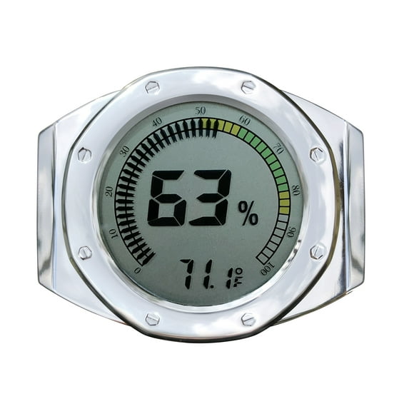 Prestige Import Group Distinctive Watch Style Bezel & Case Thermometer Hygrometer for Humidity & Temperature Monitoring with Digital LCD Display Gauge - Silver