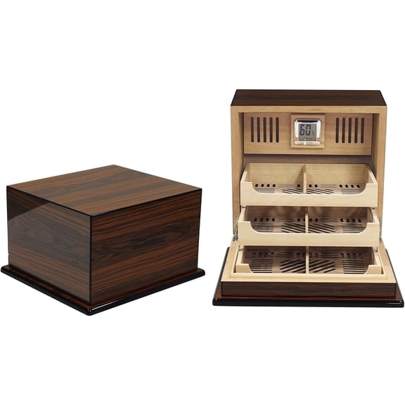 Prestige Import Group Elevate Lacquer Humidor w/ Articulating Multi-Tier Tray System - Capacity: Holds up to 150 Cigars - Rio Rosewood Finish