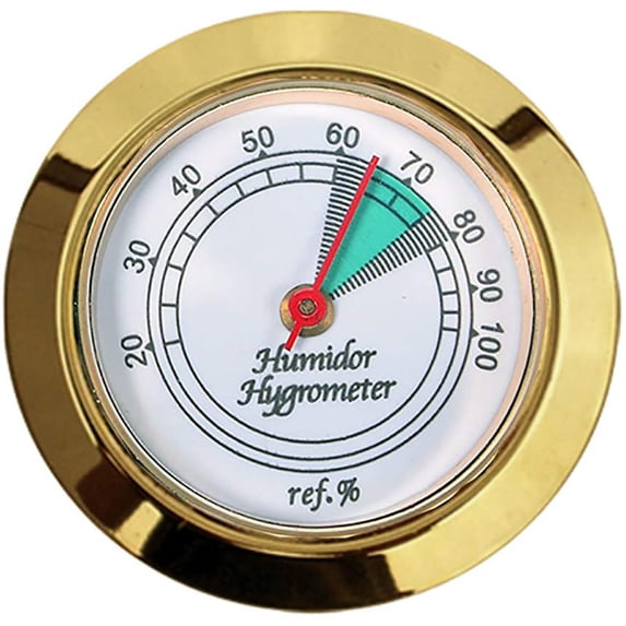 Prestige Import Group Medium Round Analog Hygrometer Humidity Gauge for Humidors - Color: Gold
