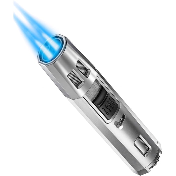 Prestige Import Group Partizan Spear Angled Dual Flame Torch Lighter with Adjustable Height - Color: Silver