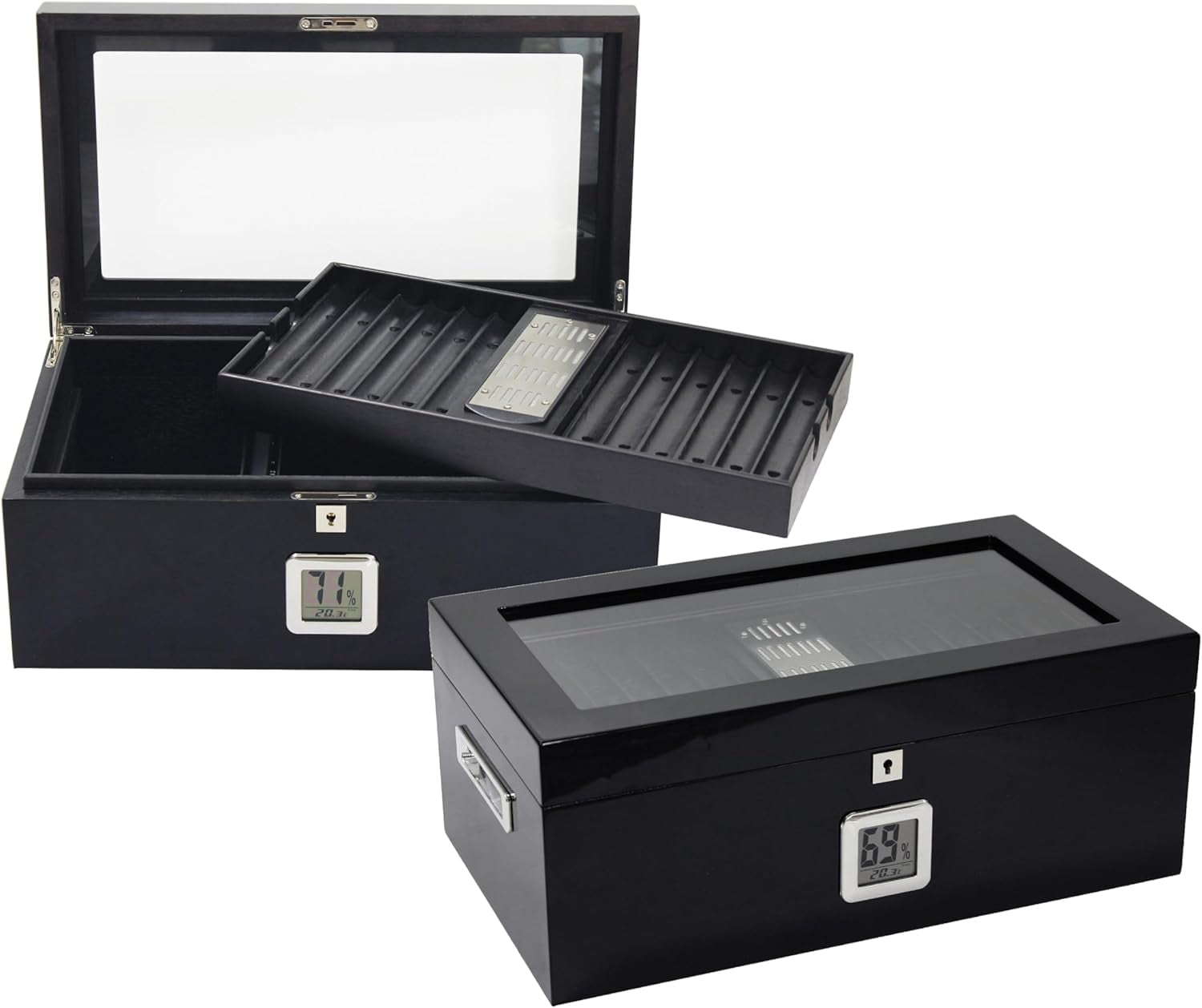 Prestige Import Group Raven Triple Black Lacquer Cigar Humidor with Black Interior & Polished Hardware - Holds up to 120 Capacity