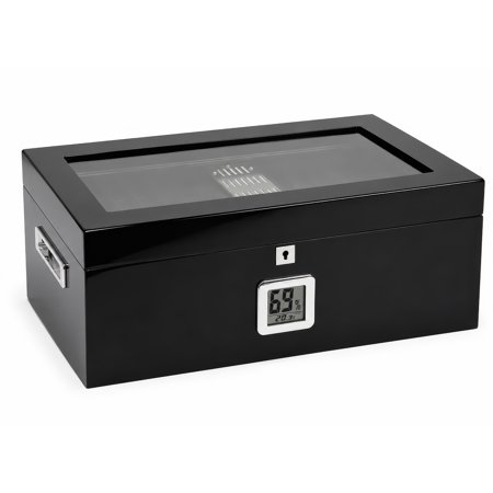 Prestige Import Group Raven Triple Black Lacquer Cigar Humidor with Black Interior & Polished Hardware - Holds up to 120 Capacity