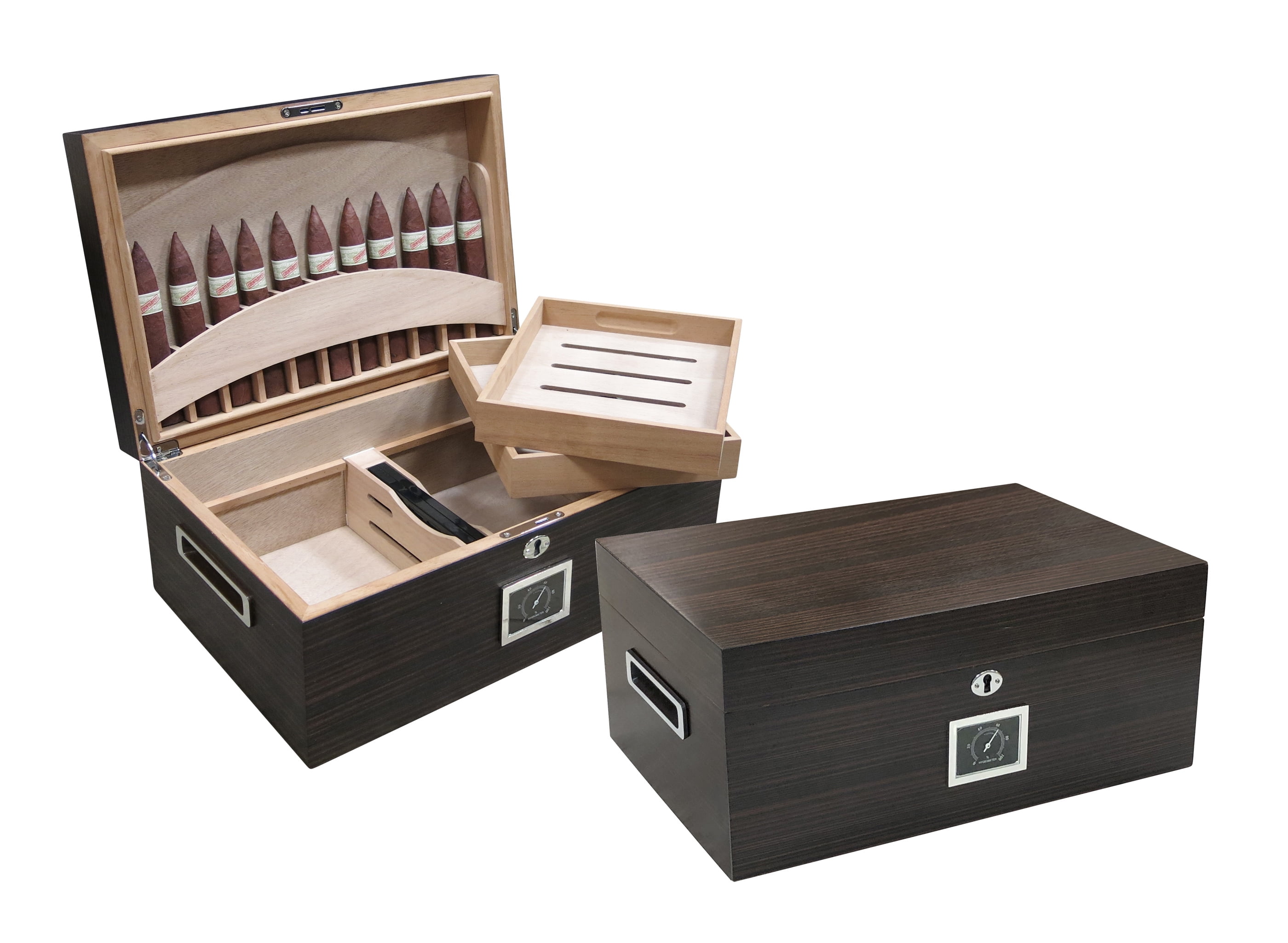 Prestige Import Group - Rockefeller Built-In Partitioned Display Cigar Humidor - Capacity: 130 - Color: Matte Ebony Finish