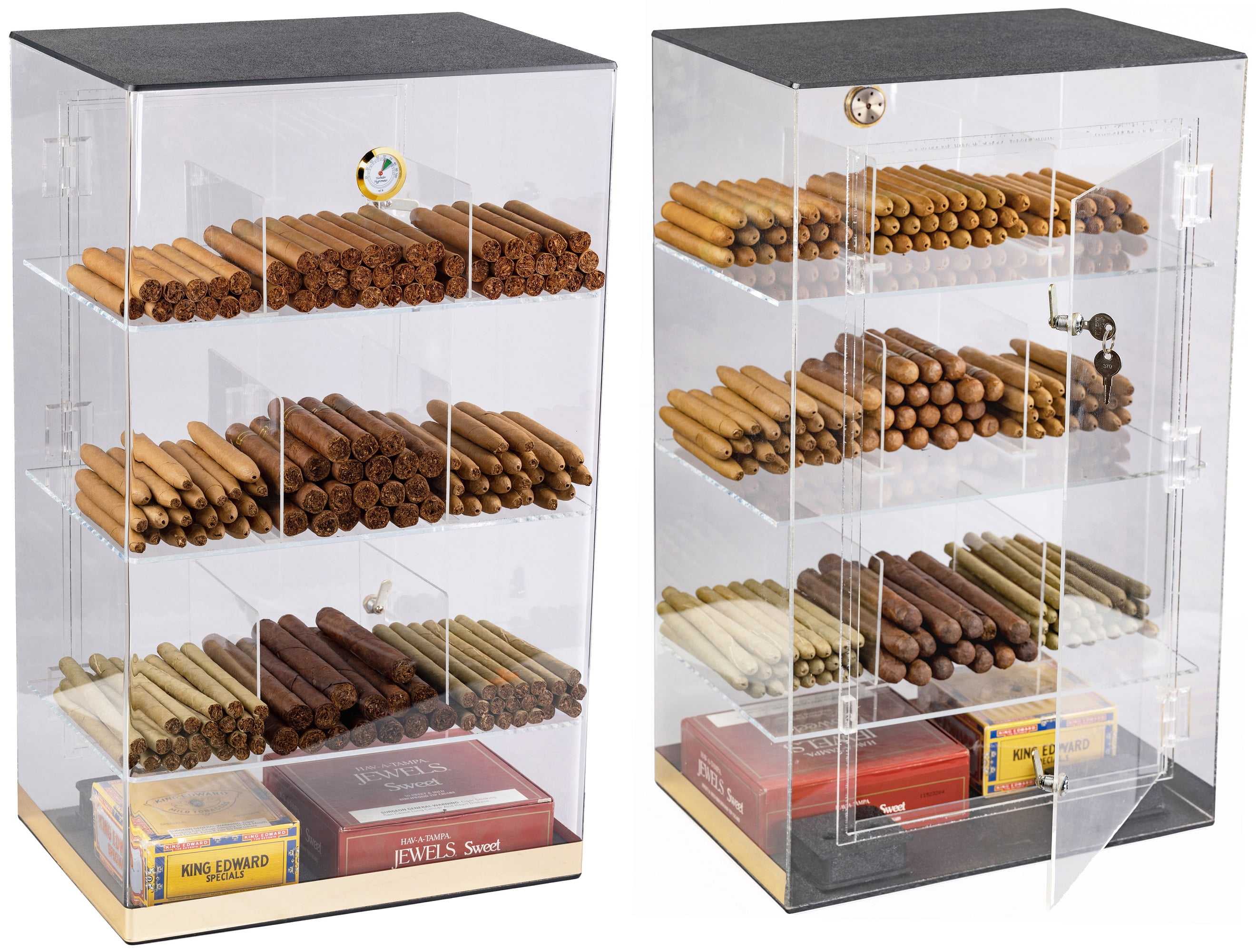 Prestige Import Group Roosevelt Acrylic Display Cigar Humidor w/ 9 Bins & Hygrometer - Holds Up to 250