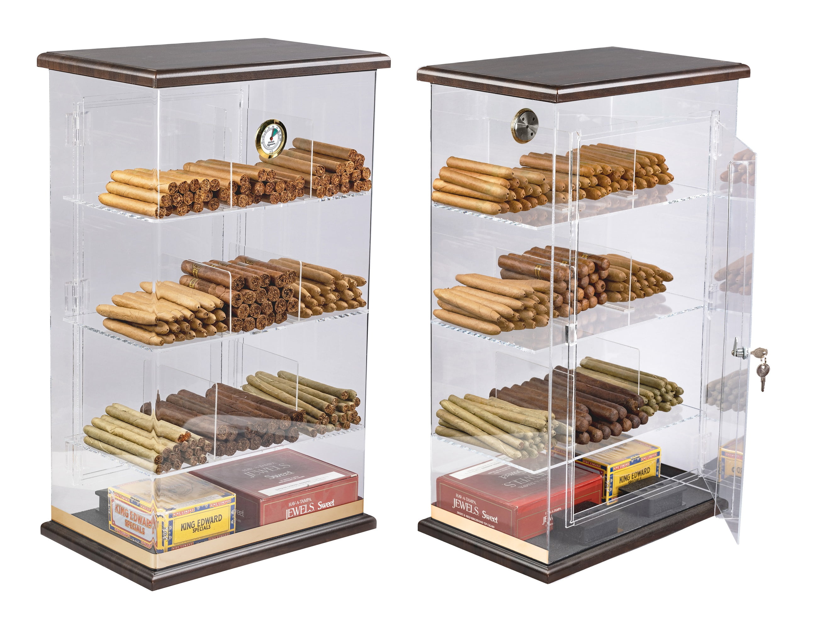Prestige Import Group Roosevelt Wood Acrylic Display Cigar Humidor w 9 Bins & Hygrometer - Holds Up to 250