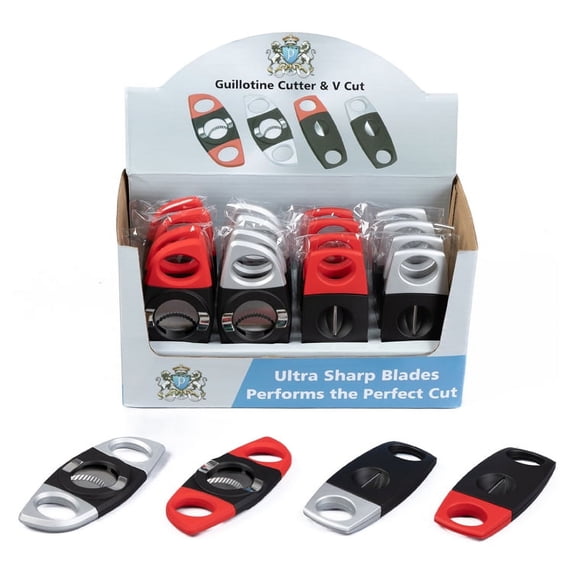 Prestige Import Group - Rubberized Guillotine & V-Cut Cigar Cutters - Display Box - 20 Count