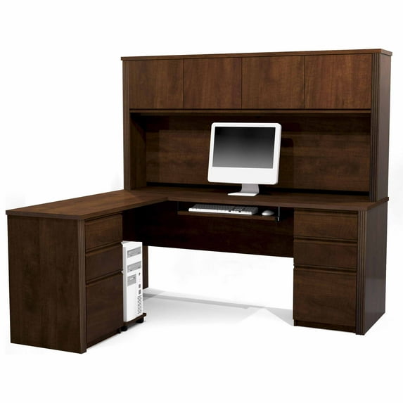 Prestige + L-shaped workstation including two pedestals in Chocolate