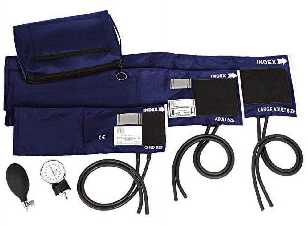 Dixie EMS Aneroid Sphygmomanometer Kit, Manual Blood Pressure Monitor Set with 5 Cuffs for Infant, Child, Adult, Large Adult, Thigh, & Carrying Case
