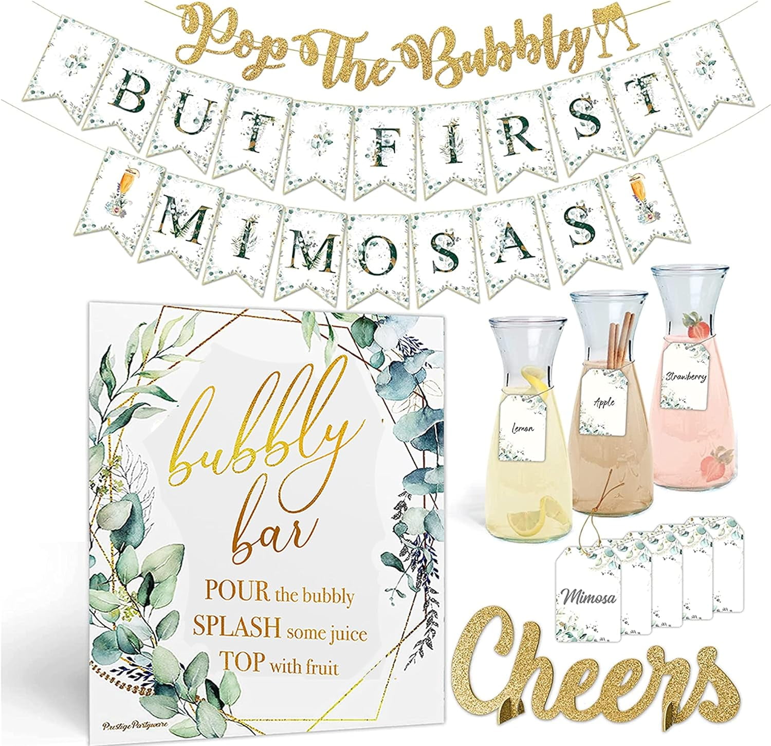 Prestige Mimosa Bar Supplies Bubbly Brunch Decorations Kit with Greenery Mimosa Bar Sign and