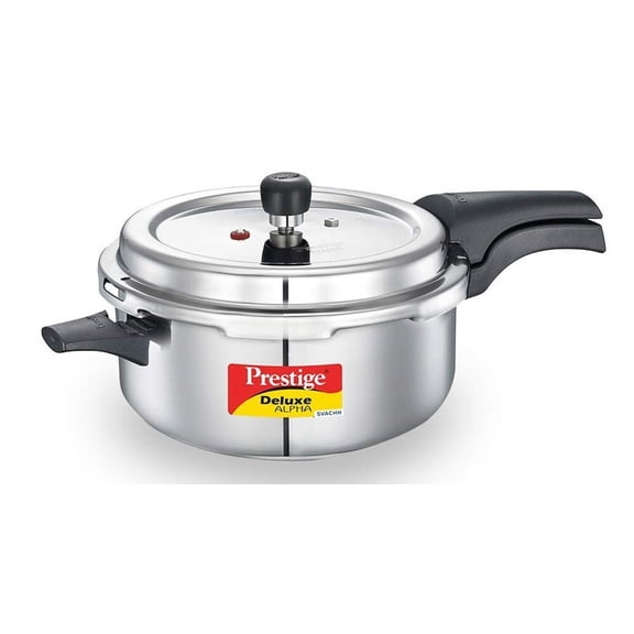 Prestige Deluxe Alpha Svachh Stainless Steel Pressure Cooker with Alpha Base and Deep Lid for Spillage Control -5 Liter
