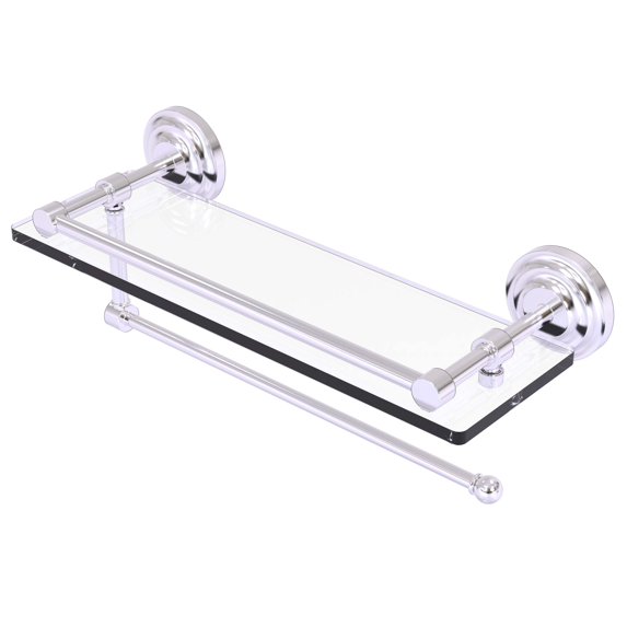 Prestige Que New Paper Towel Holder with Gallery Glass Shelf - Satin Chrome / 16 Inch
