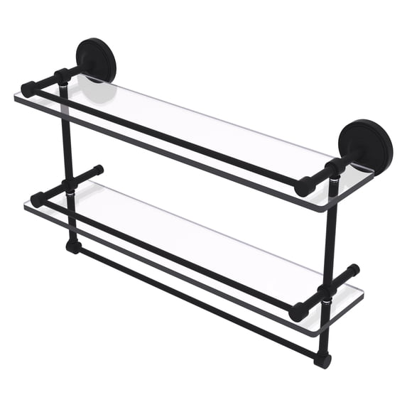 Prestige Regal Collection Gallery Rail Double Glass Shelf with Towel Bar - Matte Black / 22 Inch