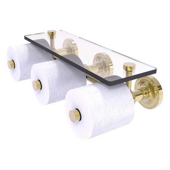 Prestige Regal Collection Horizontal Reserve 3 Roll Toilet Paper Holder with Glass Shelf - Unlacquered Brass