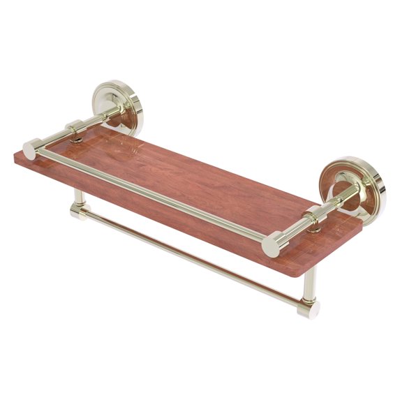 Prestige Regal Collection IPE Ironwood Shelf with Gallery Rail and Towel Bar - Polished Nickel / 16 Inch