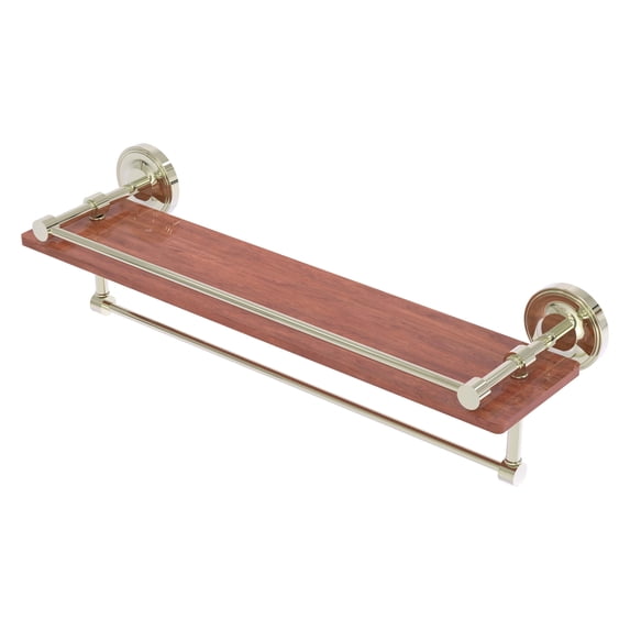 Prestige Regal Collection IPE Ironwood Shelf with Gallery Rail and Towel Bar - Polished Nickel / 22 Inch
