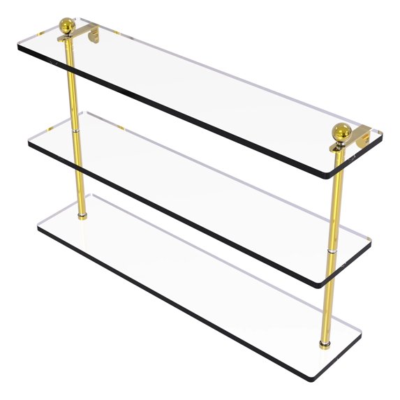 Prestige Regal Collection Triple Tiered Glass Shelf - Polished Brass / 22 Inch