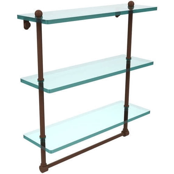 Prestige Regal Collection Triple Tiered Glass Shelf with Integrated Towel Bar - Antique Bronze / 16 Inch