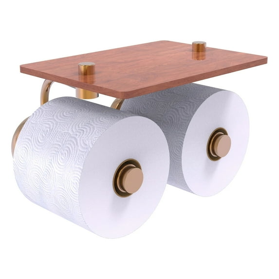 Prestige Skyline Collection 2 Roll Toilet Paper Holder with Wood Shelf - Brushed Bronze