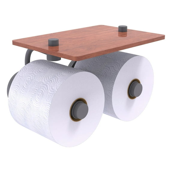 Prestige Skyline Collection 2 Roll Toilet Paper Holder with Wood Shelf - Matte Gray