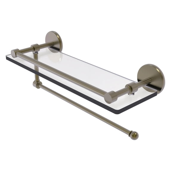 Prestige Skyline Collection Paper Towel Holder with 16-in Gallery Glass Shelf in Antique Brass