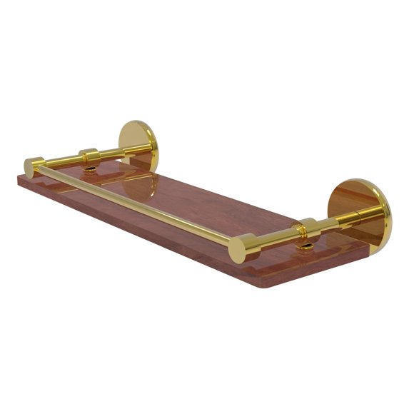 Prestige Skyline Collection Solid IPE Ironwood Shelf with Gallery Rail - Polished Brass / 16 Inch