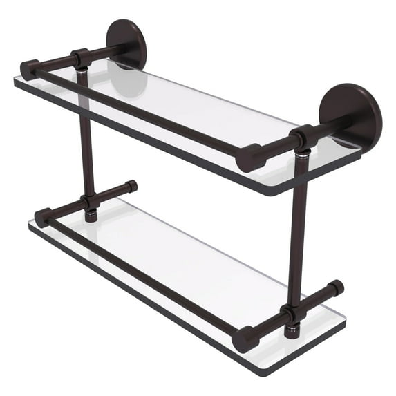 Prestige Skyline Collection Tempered Double Glass Shelf with Gallery Rail - Antique Bronze / 16 Inch