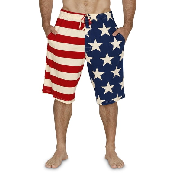 Mens Vintage USA Flag Stars and Stripes Pajama Lounge Shorts, Shorts, Size: M
