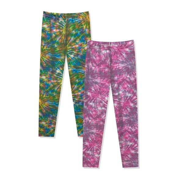 Prestigez Girls Fashion Printed Stretchy Tie Dye Leggings Pants Pack of 2, Fuchsia/Multicolored, Size: 3T