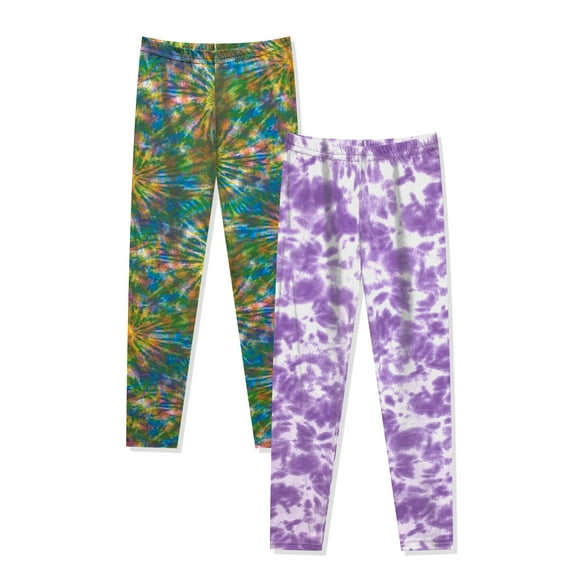 Prestigez Girls Fashion Printed Stretchy Tie Dye Leggings Pants Pack of 2, Multicolored/Purple, Size: 3T