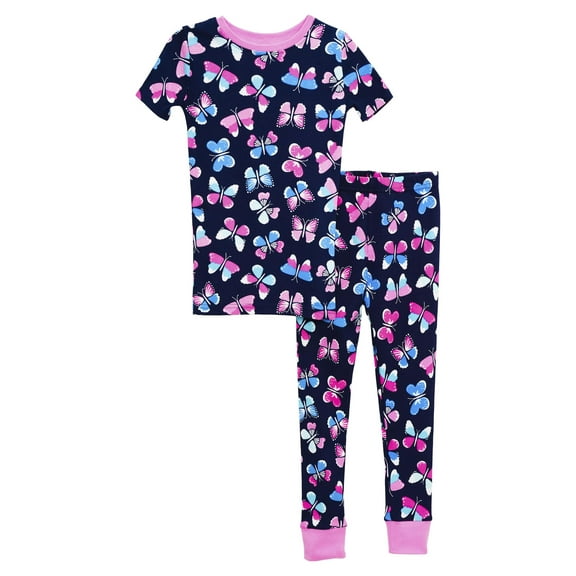 Prestigez Girls Organic Cotton 2 Piece Pajama Set, Butterflies, Butterflies, Size: 4