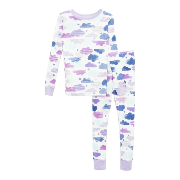 Prestigez Girls Organic Cotton 2 Piece Pajama Set, Clouds, Clouds, Size: 6