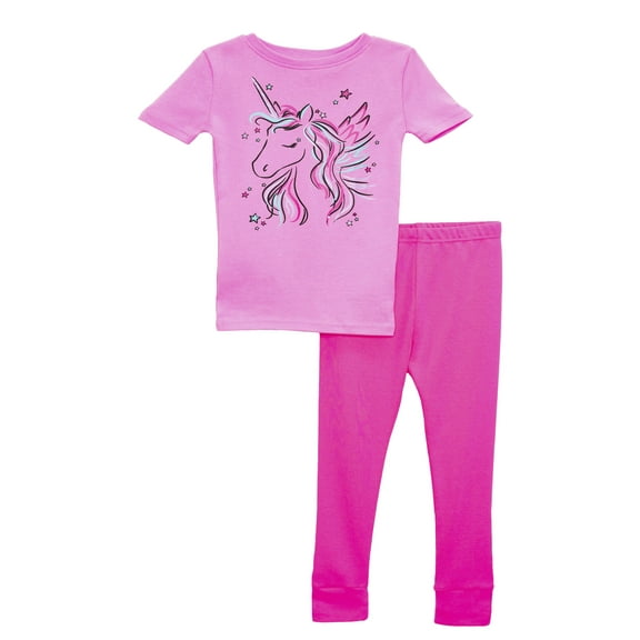 Prestigez Girls Organic Cotton 2 Piece Pajama Set, Pink Unicorn, Unicorn, Size: 4