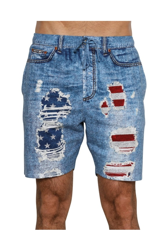 Mens Boxer Shorts USA Flag Pajama Loungewear, Blue, Size: Small