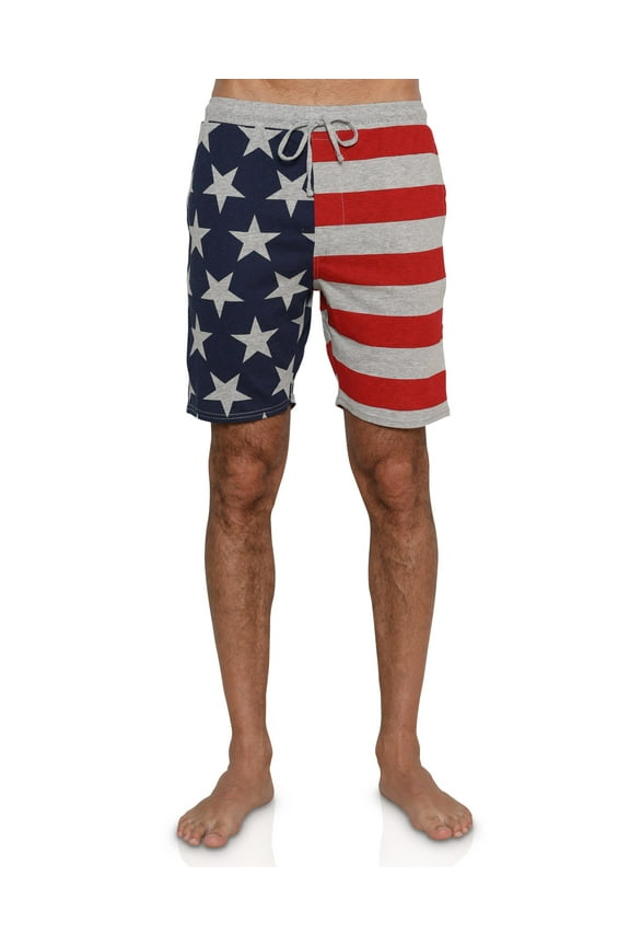 Mens American Flag Pajama Lounge Shorts, Heather Gray USA Flag, US Flag, Size: M