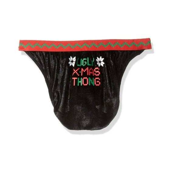 Prestigez Mens Underwear Christmas Briefs Soft Panne Thong, Black, Size: Medium