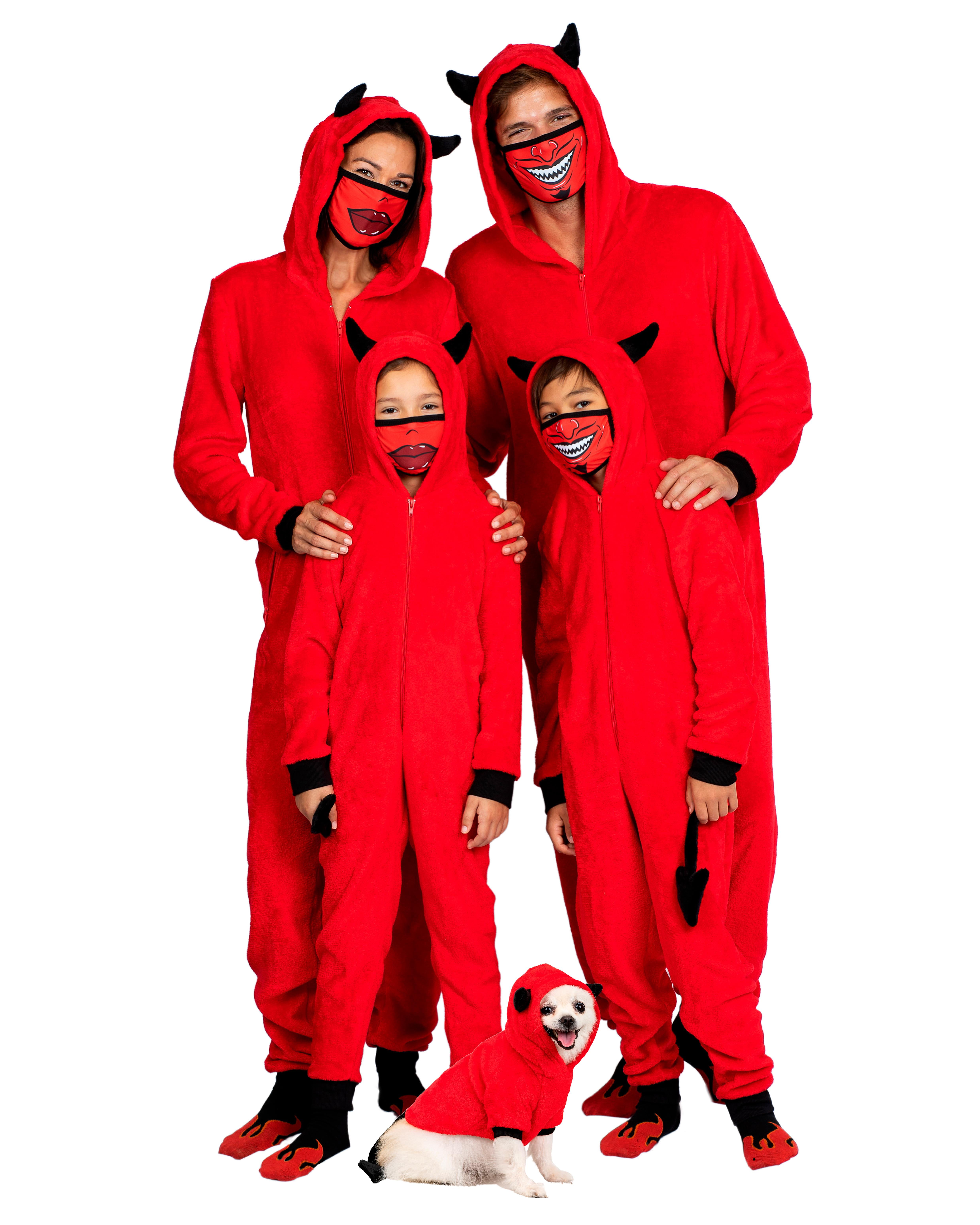 Prestigez Womens Family Devil Onesie Pajama Costume Union Suit Sleepwear With Hood Mask And Socks Red Devil Size Women XS